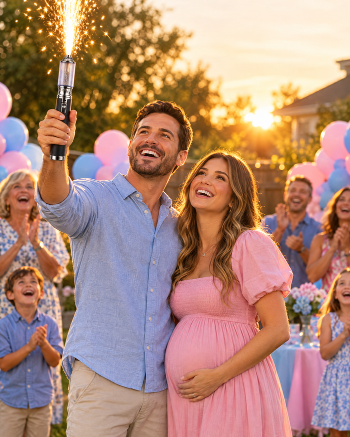 Spark wand at a gender reveal party