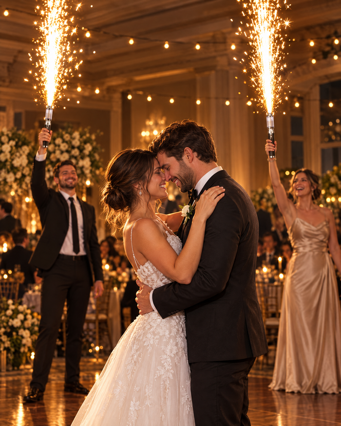 Spark wands lighting up a wedding first dance