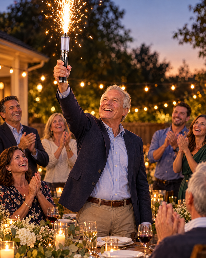 Retirement party celebration with a spark wand